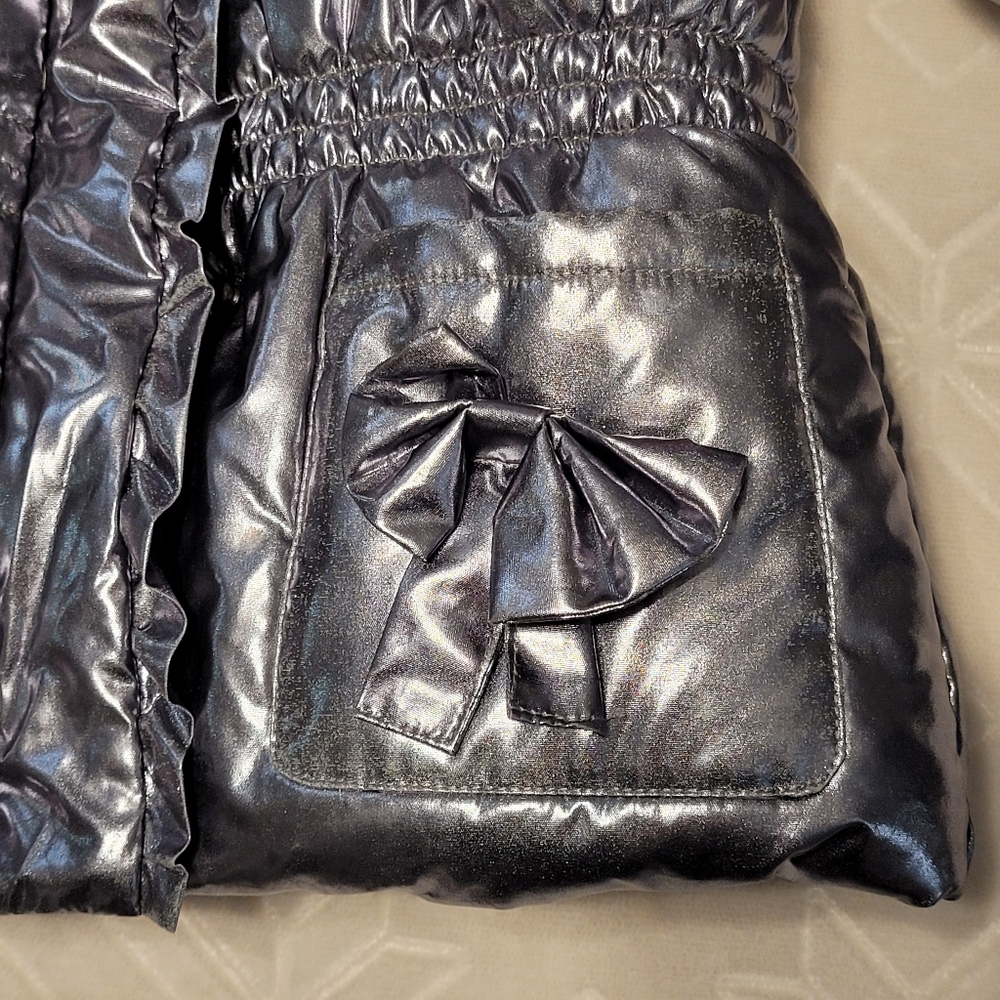 Rothschild Little Girls Hooded Metallic Silver Puffer Jacket With Pockets 12M - Picture 13 of 16